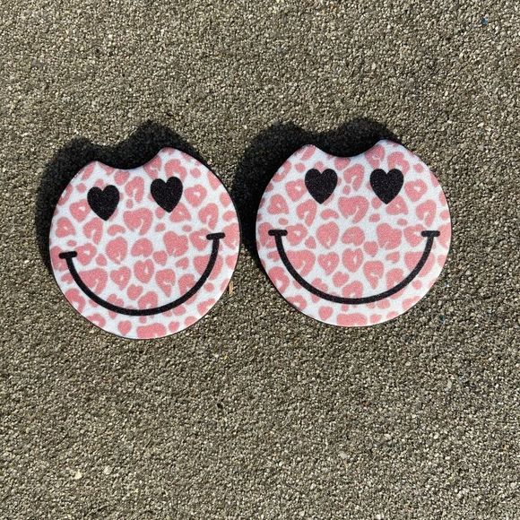 Pink Smiley Face Car Coaster Set - Picture 9 of 13